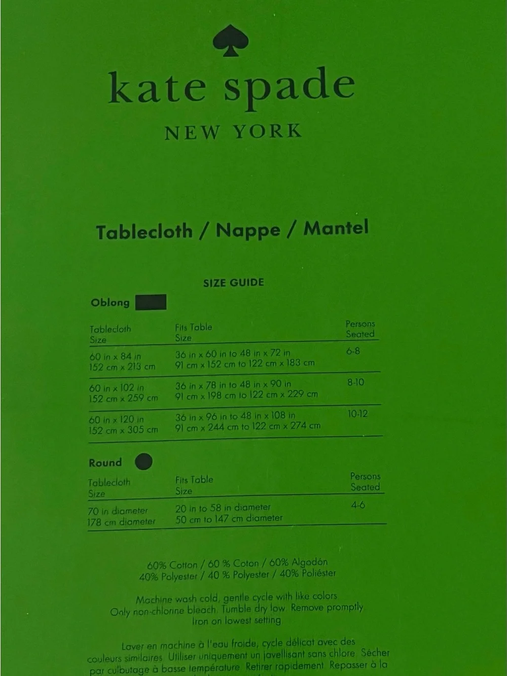 Kate Spade Bow Tablecloth - 60 in x 12 in - NEW
